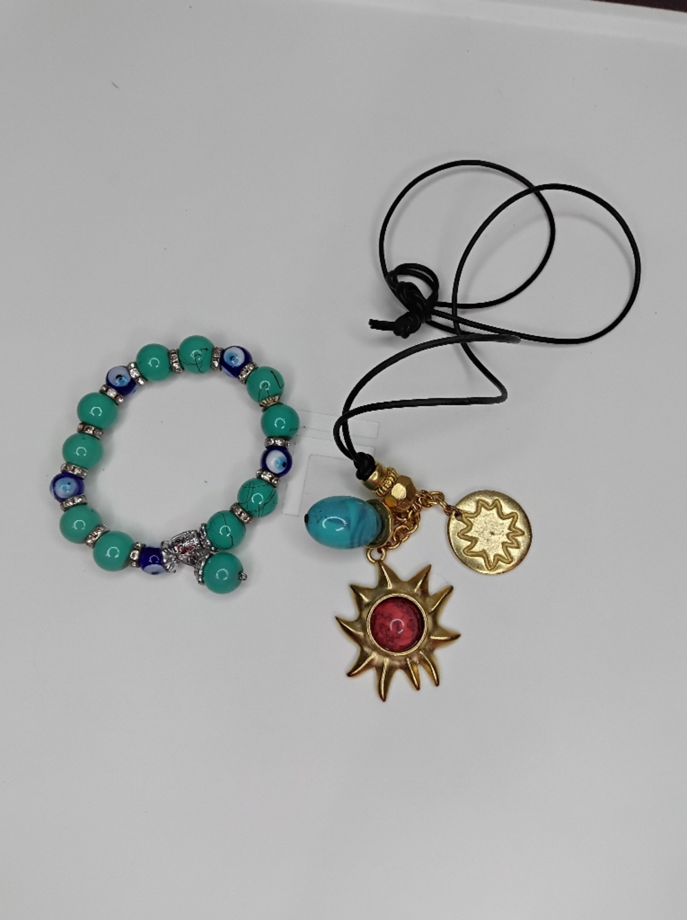Boho Jewelry Lot Evil Eye Protection Bracelet & Celestial Sun Pendant Necklace